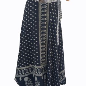 Kariza Reversible Convertible Two-layer Black and Tan Print Wrap Maxi Skirt (OS)